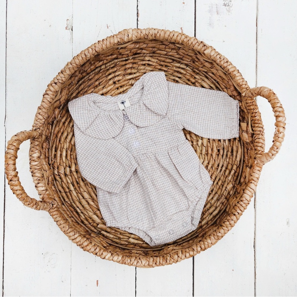 Like New- Plaid Cream Kids One Piece Bodysuit